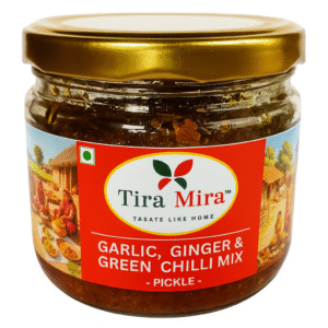 Tira Mira - Garlic, Ginger, Chilli Mix Pickle | Lahsun Adrak Mirch Ka Achar | Spicy, Salty, Tangy, Chatpata | Taste of Village | Homemade Pickle | 250g Glass Jar