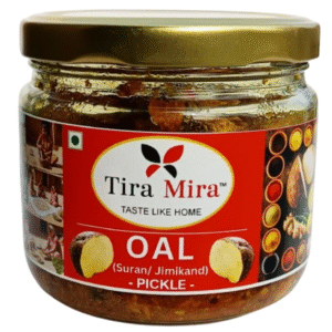 Tira Mira - Oal (Suran / Jimikand) Pickle | Traditional Homemade Achar |No Colour Chemical | Grated Suran, Ginger & Green Chilli | Sun-Dried | Spicy, Tangy & Ginger and Green Chilli Taste |250g Jar